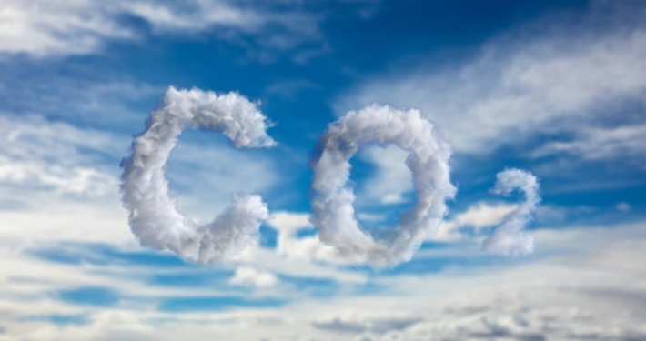 CO2 spelled out in clouds in the sky